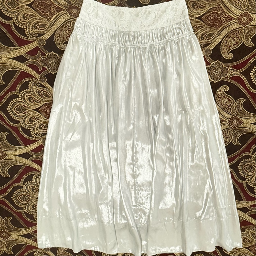Free People Aster Silver Boho Maxi Skirt Chic Festival Goddess Lace Sz M NWT - Picture 2 of 12